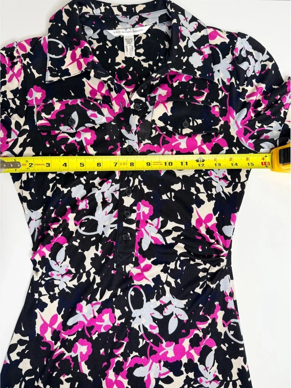Diane Von Furstenberg DvF Polly Dee Shirt Dress Pink Ivory Black 100% Silk Sz 2